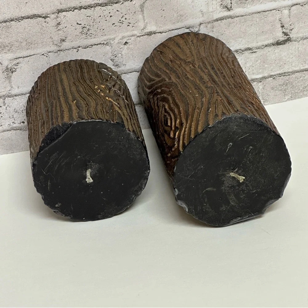 Log Wood Design Black Gold Candles Set of 2